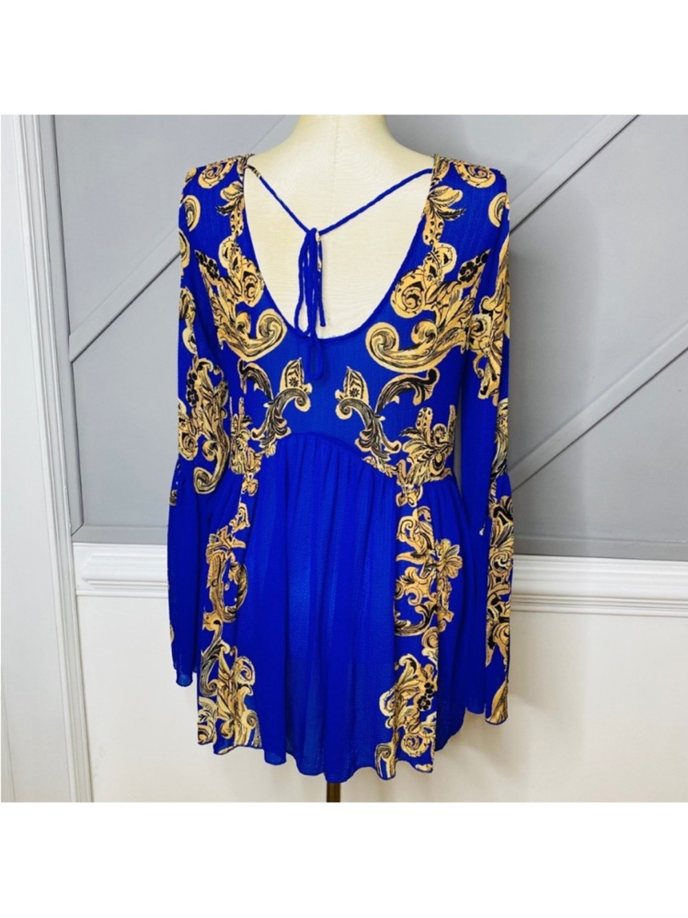 Free People Intimately Size Small Royal Blue Gold Sheer Dress Cover Up Oversized - Picture 3 of 9